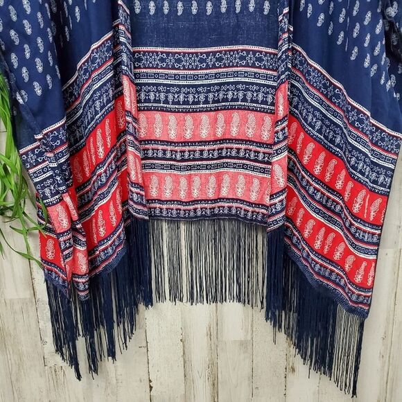 Abercrombie Fringed Cardigan Kimono Navy Size OSFM - Picture 6 of 8